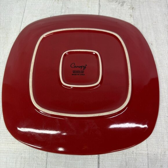 Home Trends CANOPY RED Cranberry Embossed Square Porcelain Dinner Plates Set 4 - Picture 9 of 16
